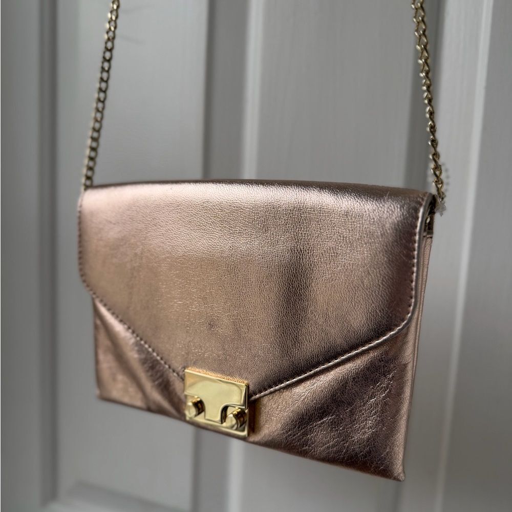 LOEFFLER RANDALL Nude Leather Lock Clutch Crossbody Bag